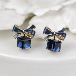 Gold Colour Bowknot Cube Crystal Earring